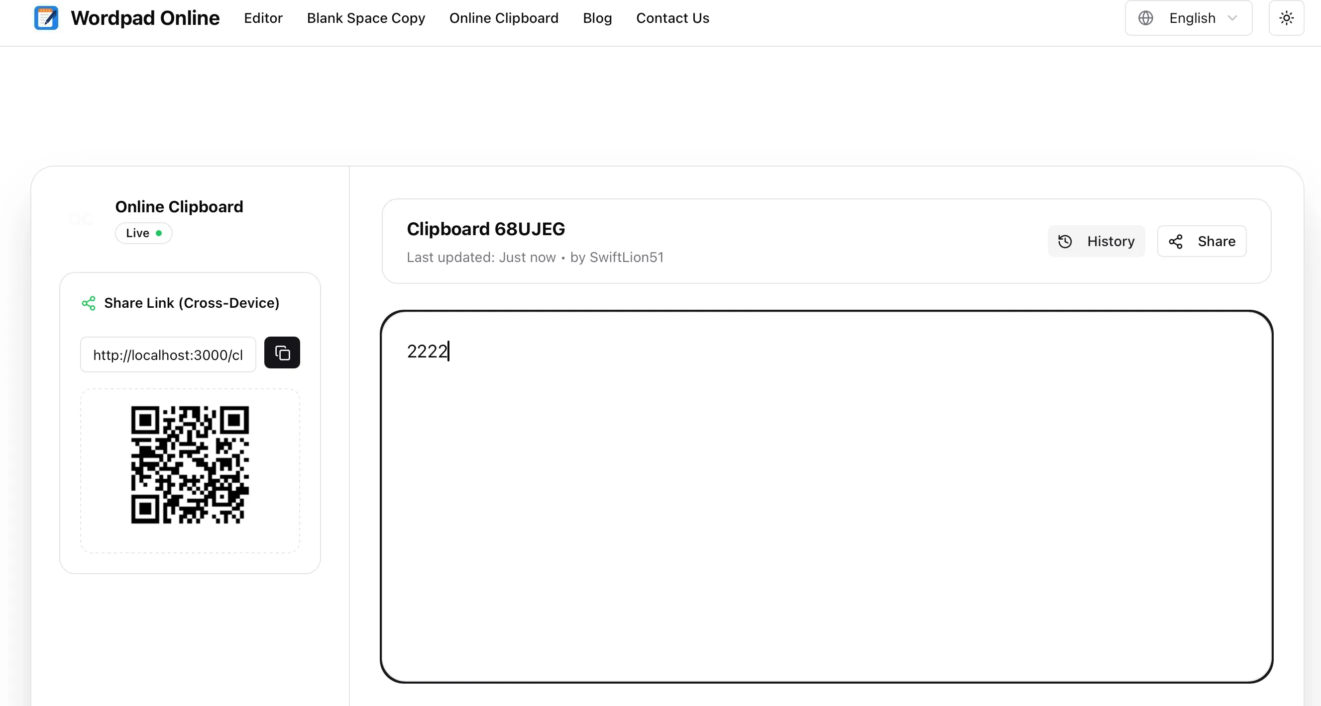 Online Clipboard Main Interface